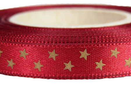 Wstążka 10mm atłas GWIAZDKA bordo