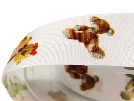 Wstążka 25mm tafta MISIE biała