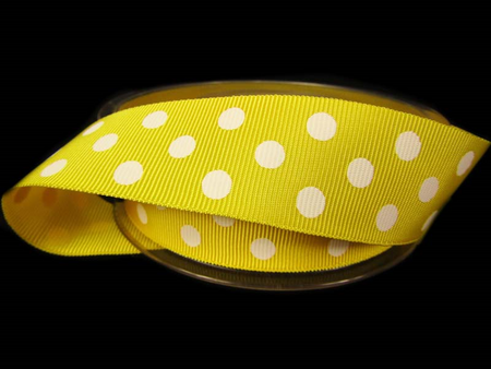 Wstążka 25mm ryps BIG DOTS słonecznożółta