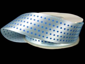 Wstążka 25mm atłas KROPECZKI niebieska