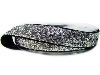 Aksamitka 15mm błyszcząca srebrna tło czarne