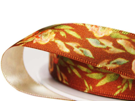 Wstążka 15mm atłas Fall Flowers rdza