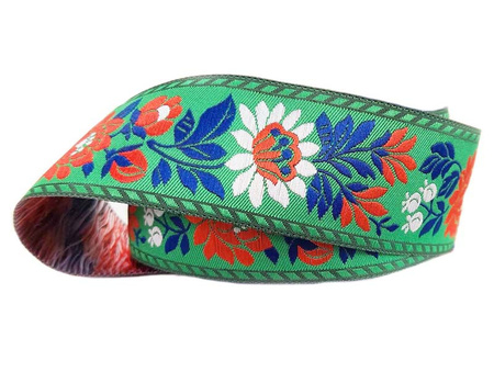 Taśma 35mm żakard kwiat zielona