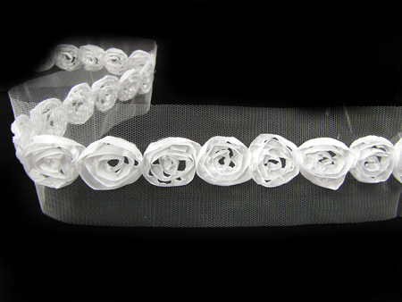 Taśma 3cm tiulowa RÓŻA biała