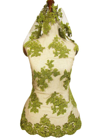 Koronka 140cm tiulowa haft z koderem oliwka