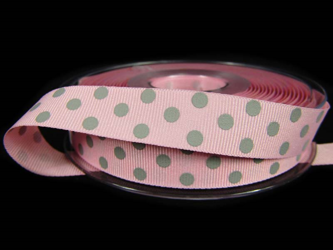 Wstążka 15mm ryps róż KROPKI popiel