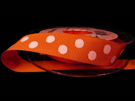 Wstążka 16mm ryps BIG DOTS pomarańcz