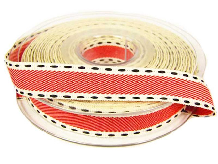Taśma 15mm tkana VINTAGE STITCH czerwona