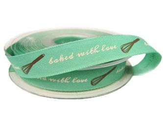 Wstążka 15mm tafta BAKED WITH LOVE mięta