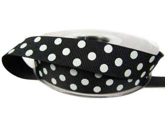 Wstążka 15mm ryps czarna KROPKI natural